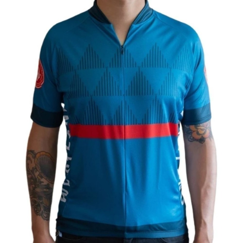 Westland‎ Monogram Logo Cycling Racing Jersey Aqua Blue & Red Men's Size Medium